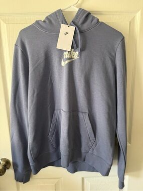 Nike Women's Light Blue Pullover Hoodie with Embroidered Logo